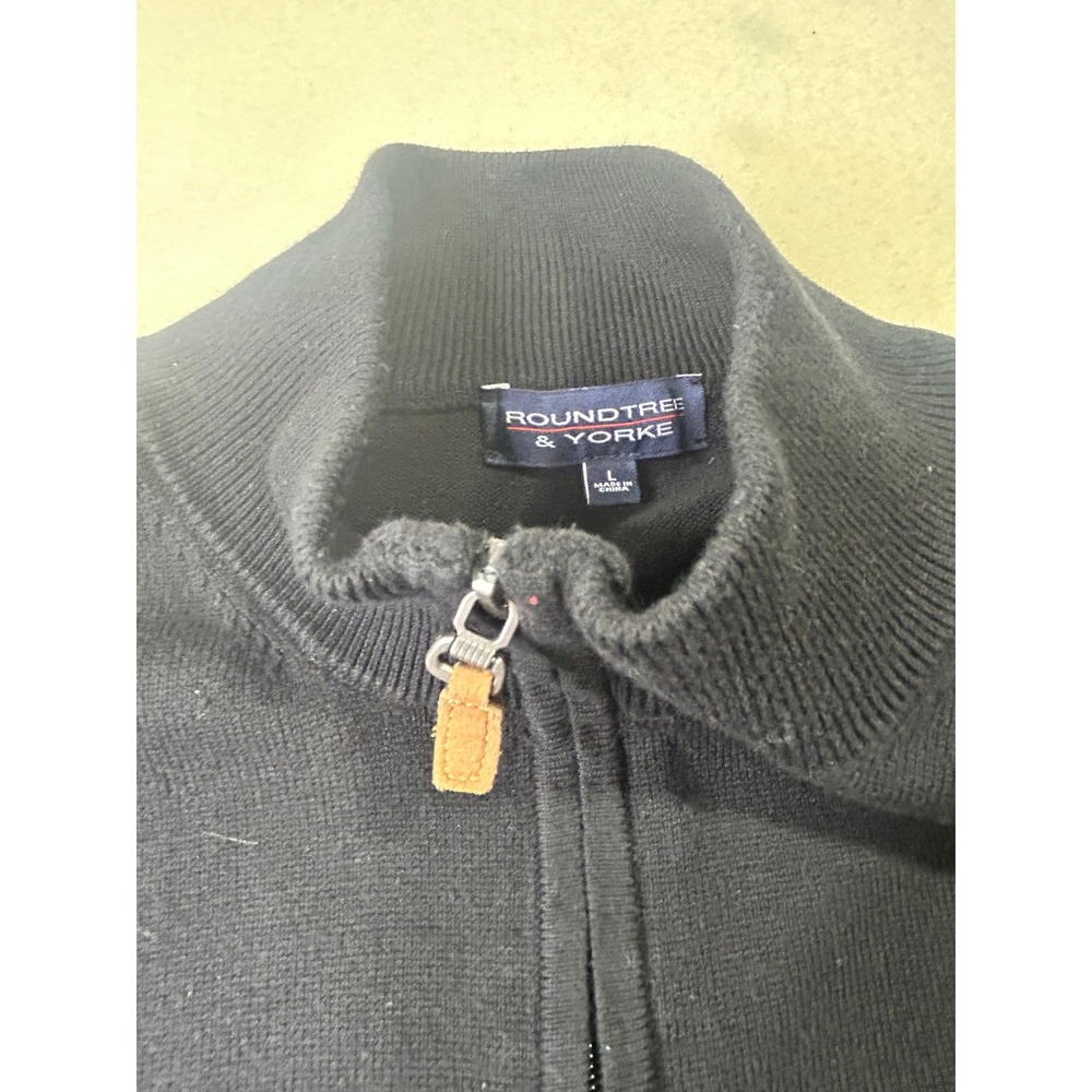 Roundtree & Yorke Mens Large Navy Blue Quarter Zip Mock Neck Knit Sweater GS22 - Picture 2 of 8
